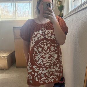 Free People Deep Ochre Embroidered Boho Top